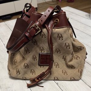 Dooney & Bourke Maroon and Brown Drawstring Bag